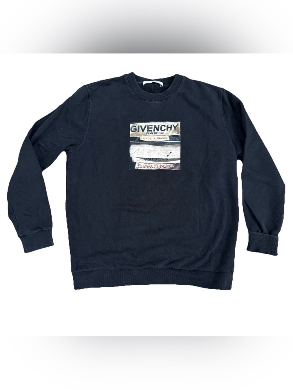 Givenchy Black Cotton Knit Graphic Logo Crew Neck Pullover Sweatshirt L Men